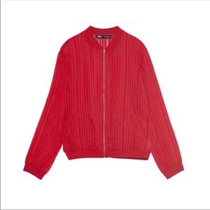 Zara Red Organza Bomber Jacket New With Tags